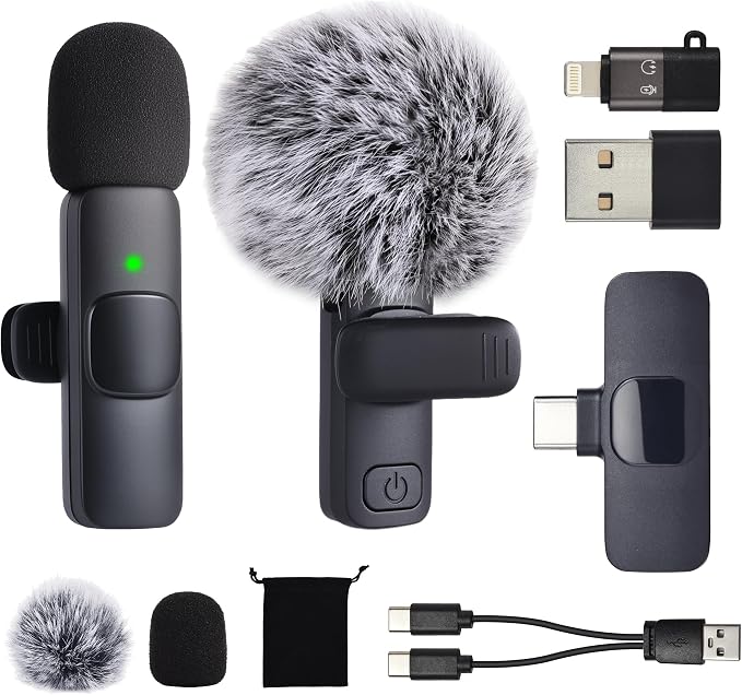 Mini Microphone for iphone Android Phone Tablet ipad PC, Usb C Wireless Lavalier Mic for Video Recording Vlogging Youtube Tiktok Podcast Interview content creators, Tiny Microphones Clip on Mics Black by Unknown