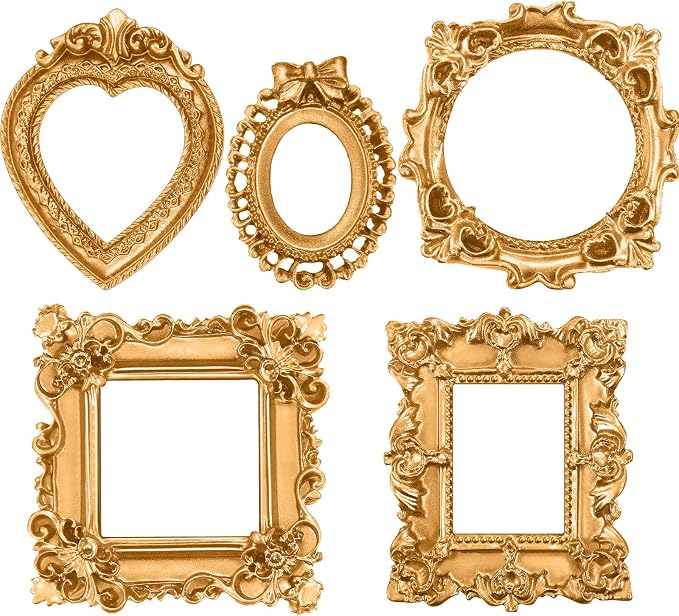 Vicenpal 5 Pcs Gold Mini Vintage Picture Frames Bulk | Small Vintage Photo Frames, Antique, Resin, Baroque, Ornate, Cute Wallet Size, for DIY Jewelry Gifts Christmas Wedding Decor by Vicenpal