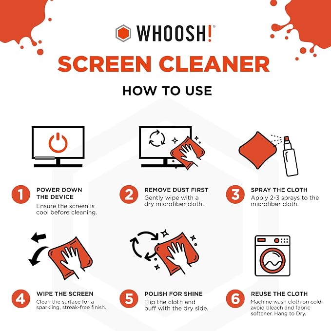 WHOOSH! Screen Shine Go – Refillable Screen Cleaner Kit, 1 fl oz | Includes 6x6" Microfiber Cloth, TSA Approved for Travel, For MacBook, Phone, iPad & Eyeglasses, Streak Free Finish - Image 8