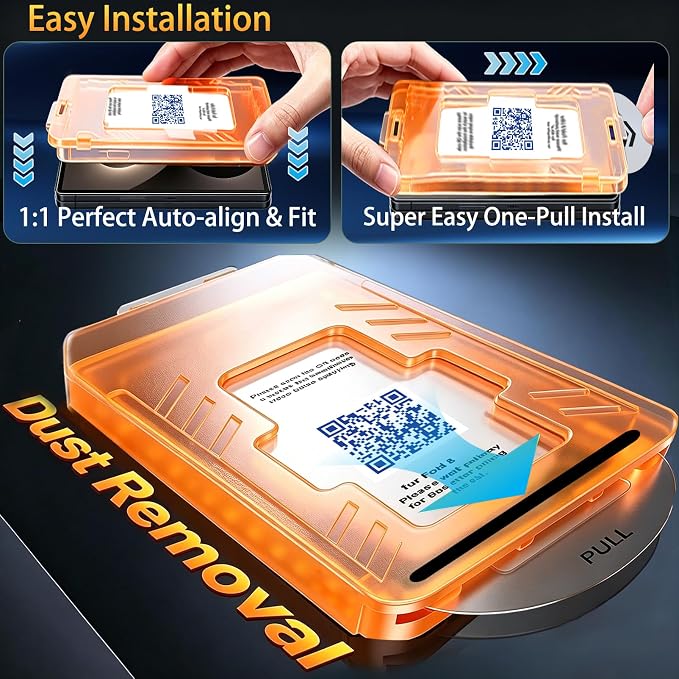 SiHPuoy 3Pack Tempered Glass Screen Protector for Samsung Galaxy Z Fold 8 | 9H+ Hardness, Military Grade Shatterproof, Auto-Dust Removal Bubble Free, Case Friendly, with HD Camera Lens Protectors - Image 4