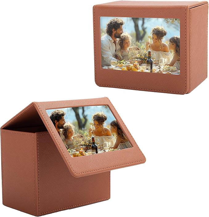 Photo Storage Box for Instax Wide/Polaroid Now+/I-Type/OneStep2 Instant Film, 3.5x4.25” Photo Holder fits for Fujifilm Instax Wide 400/300 Wide Picture Display - Brown by HIYQIN