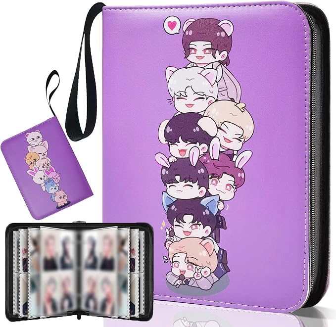 Cute Trading Photocard Binder, STAY Photo Album Cartoon Card Holder Book Storage 400 Cards with Sleeves for Lomo Cards Gift - Boys & Girls, idol Photo Protect (Purple, 4 Pockets) by Kefeikj