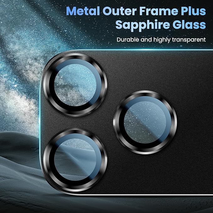 Uyiton for iPhone 17 Pro Max Camera Lens Protector, Metal Frame Glass Cover | Not Easy to Break, Strong Adsorption, Case-Friendly, Metal 9H Sapphire Glass Rear Camera Screen Cover, Black Titanium - Image 5