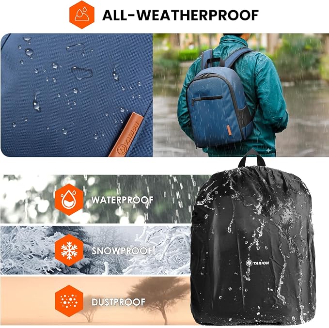 TARION Camera Bag Backpack for Photographers: Photography Camera Backpack with Laptop Compartment Waterproof Raincover Photo Backpack Bag Blue TB-M | 14 Inch Laptop Compartment, Rain Cover, Bottom Tripod Holder, for DSLR Mirrorless Cameras, Everyday Sh... - Image 5