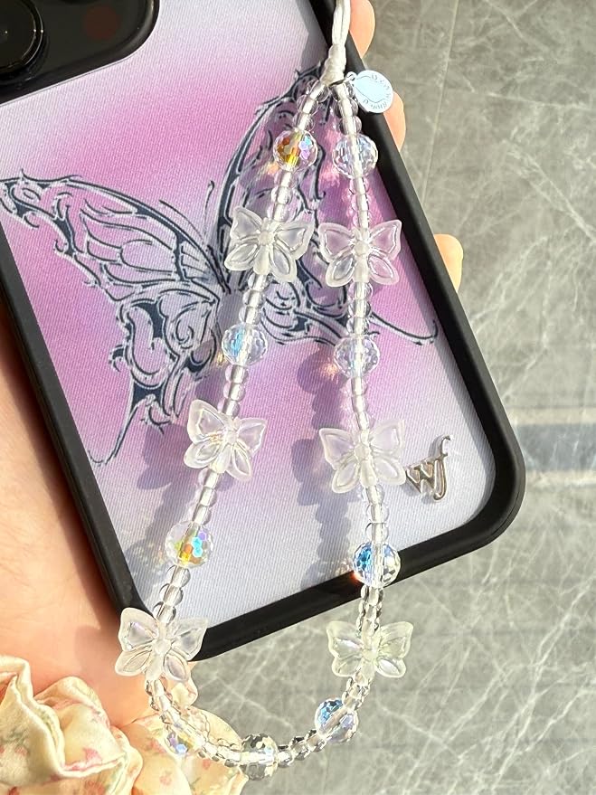 Drawwind Phone Charm Beaded Wristlet Strap Universal Cell Phone Lanyard Cute Bracelet Wrist Strap Beaded Chain String Handmade Accessories for Case Camera Bags (Multi Butterfly) - Image 3