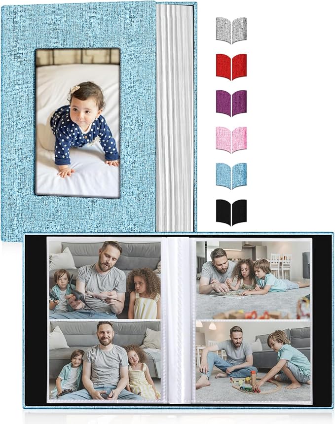 Photo Album 4x6,Linen Cover Slide-in Photo Album Book Can Holds 200 4x6 Photos with 50 Black Sheets for Baby Family Pictures Artwork or Postcards Storage (Denim Blue) - Image 2