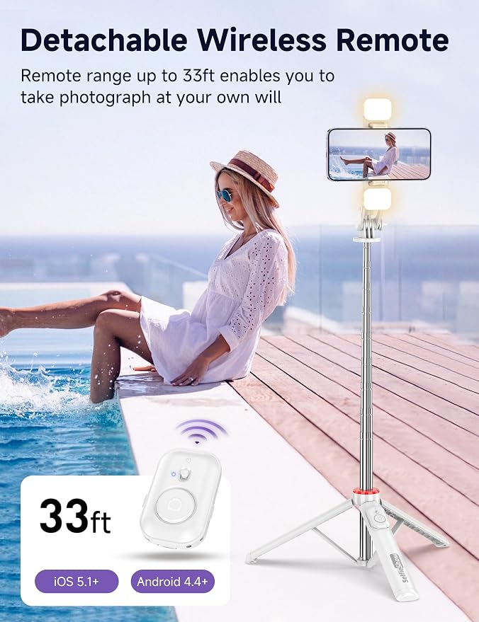Selfie Stick Tripod with 2 Light, 3 Light Modes & 6 Brightness Levels Extendable Phone Tripod with Detachable Remote & Phone Holder, Portable Camera Tripod Compatible with iphone16 15 14 13/Android - Image 4