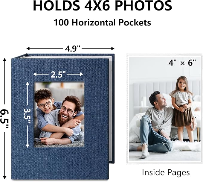 Vienrose Small Photo Album 4x6 Slip-in Picture Album 50 Pages Holds 100 Photos, Portable Photo Book 4x6 for Wedding Family Baby Travel Blue | Portable Design Photo Book, Memory Book, Wedding Family Baby Travel, Easy To Carry - Image 2