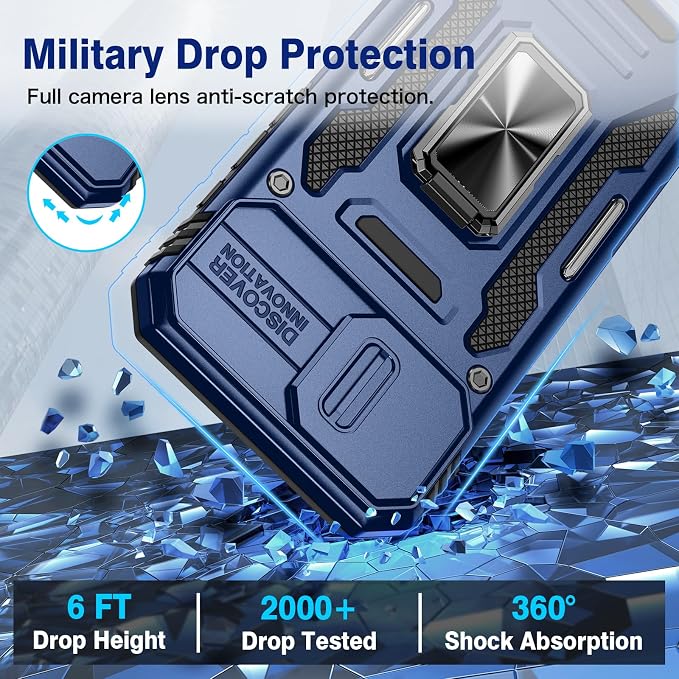 VEGO for iPhone 17e/ iPhone 16e Case with Privacy Screen Protector Blue | Slide Camera Cover & Ring Kickstand Military Grade Heavy Duty Protection Cover for iPhone 17e 5G 6.1 Inch - Blue - Image 6