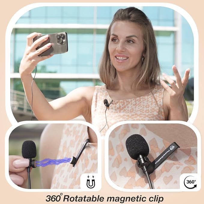 Professional Grade Lavalier Clip On Microphone - Lav Mic for Camera Phone iPhone GoPro Video Recording ASMR - Small Noise Cancelling 3.5mm Tiny Shirt Microphone with Easy Clip On System - Image 2