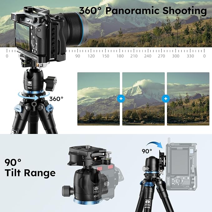 SIRUI AM-203+KS-5 Mini Tabletop Tripod, 360° Ball Head, Quick Release | 33LB Load, 16.7" Height, Panoramic Ball Head, DSLR, Mirrorless Camera, Desktop, Travel, Low Angle Photography - Image 3