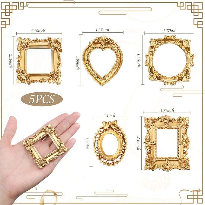 Vicenpal 120 Pcs Gold Mini Vintage Picture Frames Bulk | Small Vintage Photo Frames, Antique, Resin, Baroque, Ornate, Cute Wallet Size, for DIY Jewelry Gifts Christmas Wedding Decor - Image 3