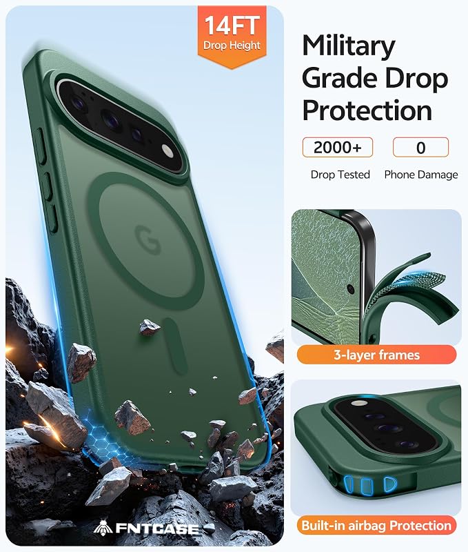 FNTCASE for Google Pixel 11 Pro Case / Pixel 11 Case, with Screen Protector | Fit for Magsafe, Translucent Matte, 14FT Military Grade Drop Protection, Shockproof Protective Phone Cover, Green - Image 6