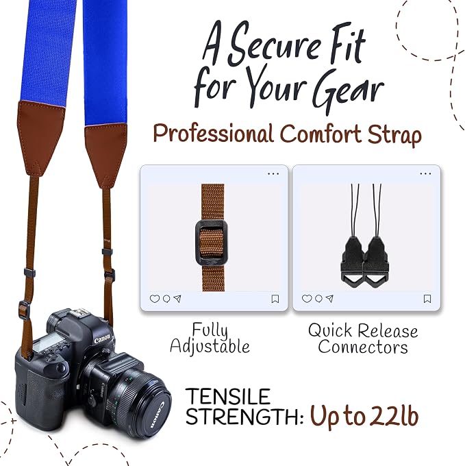 Art Tribute Camera Strap - Shoulder, Crossbody & Neck Camera Strap for Photographers, Fits All Cameras, Canon Nikon Sony Fujifilm, Padded Strap W/Quick Release, Embroidered Cotton & Leather Ends - Image 4