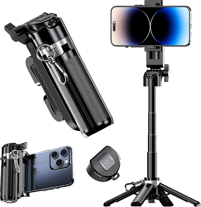 Mini Selfie Stick Tripod Stand for iPhone ，6-Section Adjustable Height Extension (12-42cm)，10 Meter Remote One Click Control ，Suitable for Travel/Live Streaming/Outdoor Multiple Scenes by Unknown