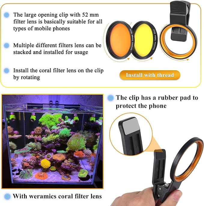 Coral Lens Aquarium Reef Filter Lens Kits for Phone 8 Coral Lenses Kit Including Orange Gradual-Orange Yellow Gradual-Yellow Pink Macro Start and Polarized CPL len - Image 6