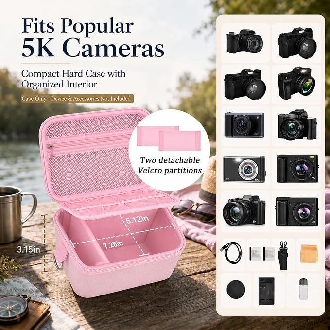 Comecase Large Travel 4K Vlogging Camera Case for Duluvulu/for AUREAPIX | Outdoor Camera Holder with 2 Dividers and Mesh Pocket, for Vloggers and Content Creators, Trip Ready, Full Pink - Case Only - Image 2