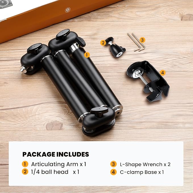 TARION Overhead Camera Desk Mount Articulating Arm with Gear Joints TKA01-M | 3-Section Arm, 6.6lb Load Capacity, 3/8'' Screw and 1/4'' Screw Ballhead, for DSLR SLR Mirrorless Cameras Projector Ringlight - Image 7