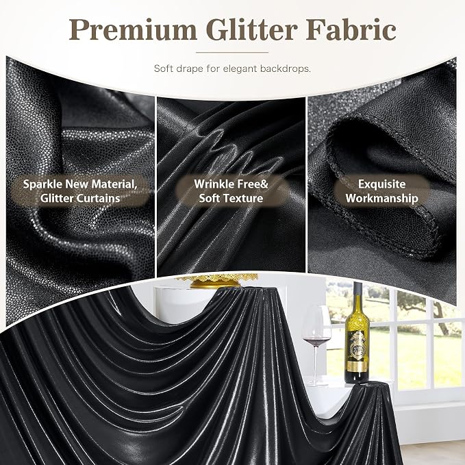 20ft x 10ft Gold Black Sequin Backdrop Curtain for Parties, Wrinkle Free Glitter Photo Backdrop Drapes 4 Panels 5x10ft Back Drop Cloth for Wedding Photography Background - Image 4