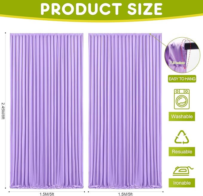 Lavender Purple Backdrop Curtain for Parties Backdrop Drape 10x8FT | Wrinkle Free Polyester Curtain Backdrop Draping Fabric for Backdrop Photoshoot Birthday Party Background,2 Panel 5x8FT - Image 2