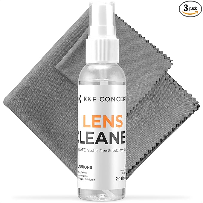 K&F CONCEPT Eyeglass Lens Cleaner Spray Kit for Laptop,Screen and Camera | 60ml Mild Cleaning Liquid,15*15cm + 40*40cm Microfiber Cloth,High Density,Individually Packaged,Washable & Reusable,MK01 by KFCONCEPT