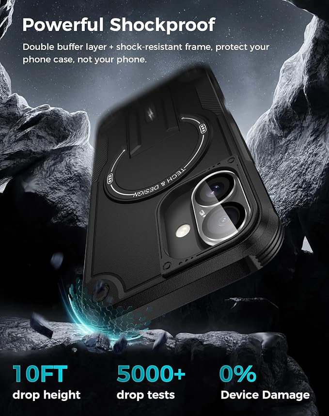 Goton 3 in 1 for iPhone 17 Case with Privacy Screen Protector Black | Glass Camera Lens Protector,Compatible for MagSafe,Invisible Kickstand, Shockproof Phone Cover for iPhone17 - Image 4