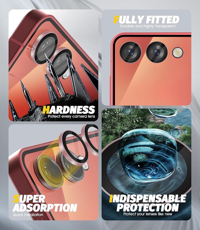 Orzero (2 Sets) Camera Lens Protector for Samsung Galaxy Z Flip 7/7 FE, [EZ Install] [Case-Friendly] 9H Tempered Glass Alloy Metal Ring Lens Cover, Military-Grade Shockproof, HD Clarity Anti-Glare (Red) - Image 4