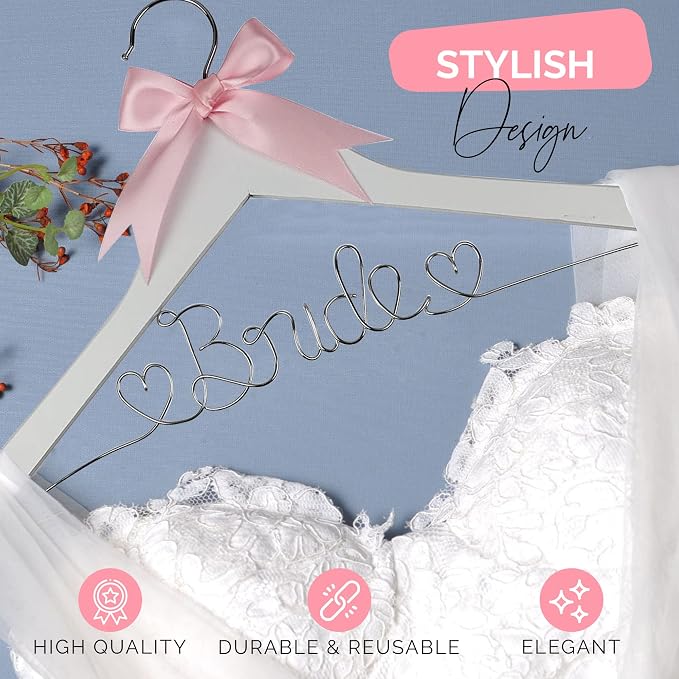 Bride Hanger for Wedding Dress, Wooden Gown Display with White Finish, Elegant Keepsake for Ceremony Photos, Bridal Shower Gift, Getting Ready Accessory for Special Day (White Wood) - Image 2