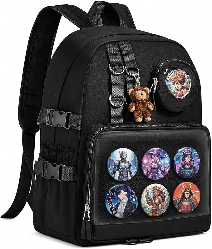 Ita Bag Backpack with Insert - Kawaii Pin Display Clear Window Bookbag, Y2K Aesthetic Laptop Backpack for Anime Cosplay School, Fits 15.6" Laptop, Black by Unknown