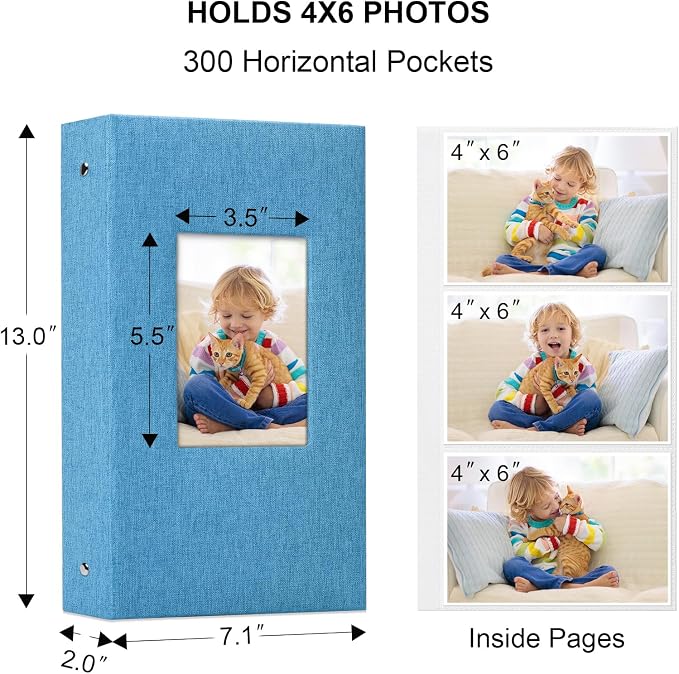Vienrose 4x6 Photo Album,300 Pockets,Linen Cover with Window,Sky Blue | Linen Hardcover, Slip In Photo Book, Family Memory Album, Travel Keepsake - Image 6
