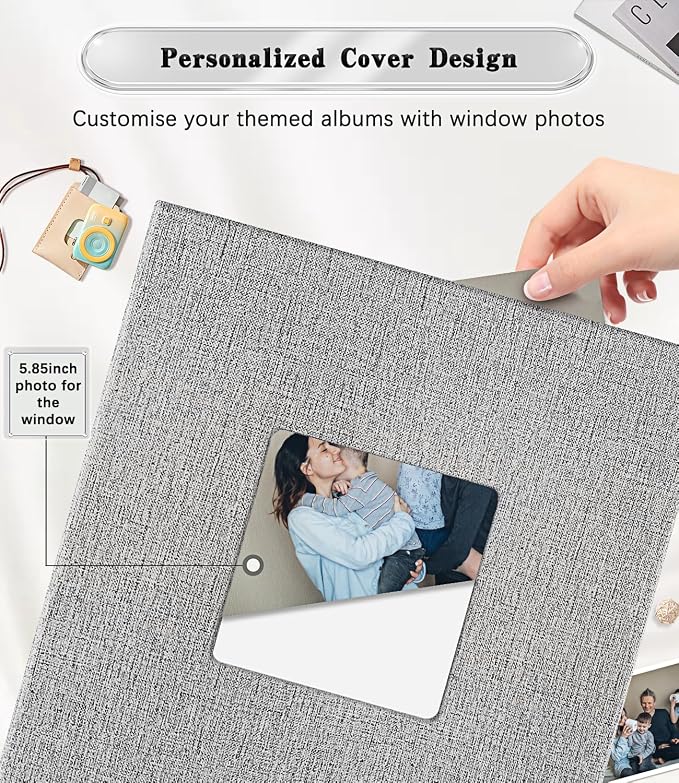 Ejblfe Photo Album 4x6,Linen Cover Slide-in Photo Album Book Can Holds 600 4x6 Photos with 60 Black Sheets for Family,Wedding,Baby and Holiday Pictures (Gray) - Image 2