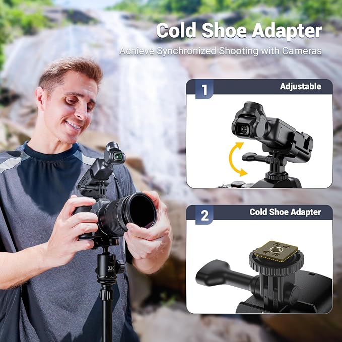 JJC Cold Shoe Mount Adapter for DJI Osmo Pocket 4P 4 3 Muse,w. Tighten Knob | Detachable Expansion Adapter for Tripod & DSLR Hot Shoe,with 1/4" 20 Hole,Folding 2-Fingers,Cold Shoe,Angle Adjustable - Image 3