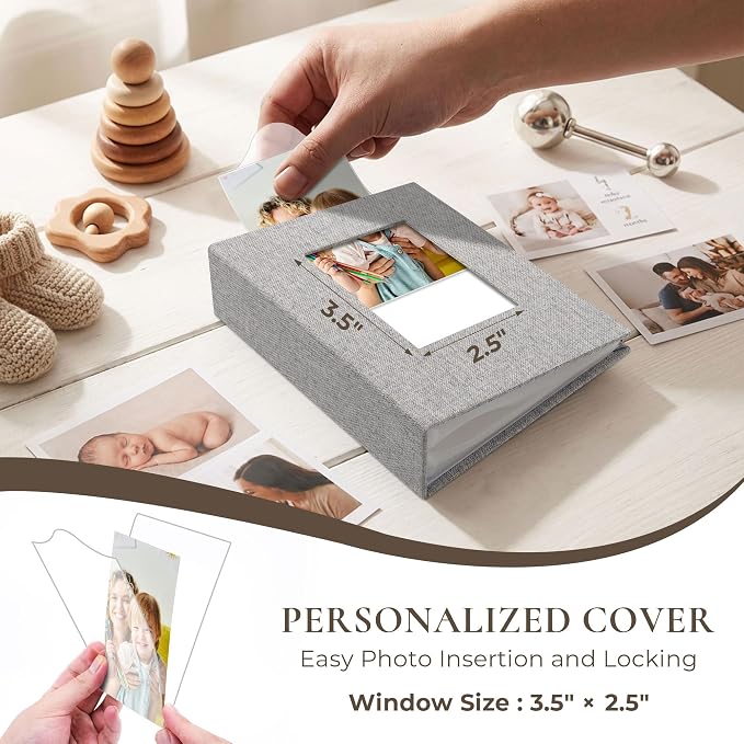 Vienrose 4x6 Small Photo Album, 2 Pack, 100 Photos, Grey | Linen Cover, Mini Photo Album, Baby Memory Book, Wedding Family Travel - Image 3