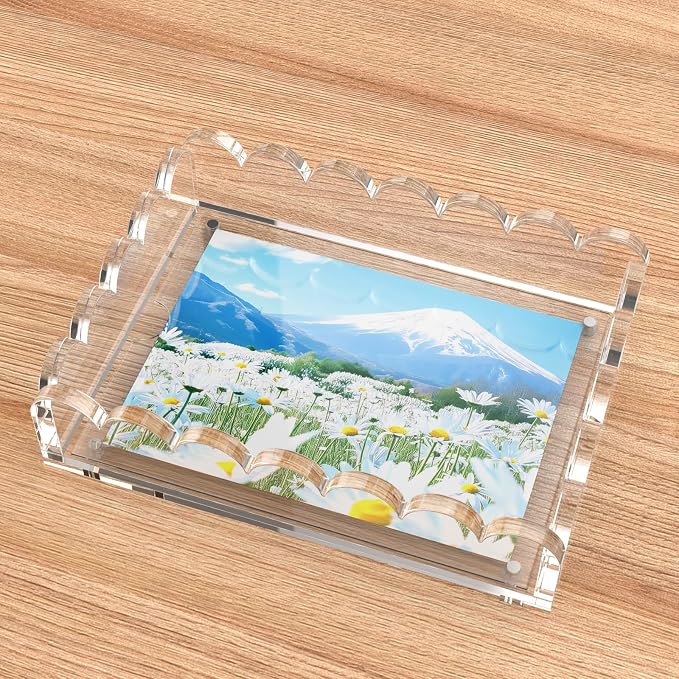LUGUNU Scalloped Acrylic Tray with Magnetic Mat – Customizable for Photos, Artwork, or Messages, 5x7in, Non-Slip Base, Thick Transparent Acrylic Tray for Home Decor, Office, Gift for Women - Image 3