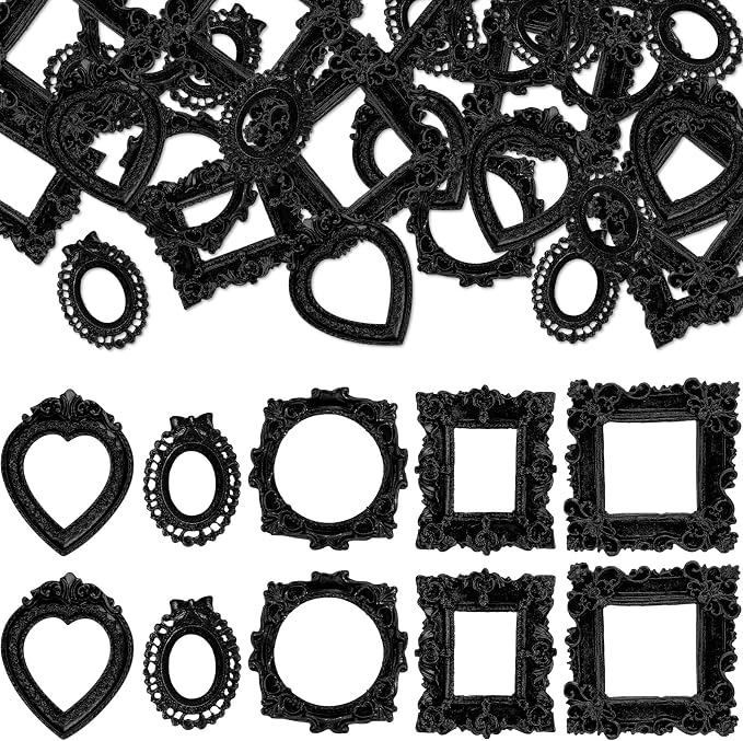 Vicenpal 40 Pcs Black Mini Vintage Picture Frames Bulk | Small Vintage Photo Frames, Antique, Resin, Baroque, Ornate, Cute Wallet Size, for DIY Jewelry Gifts Christmas Wedding Decor by Vicenpal