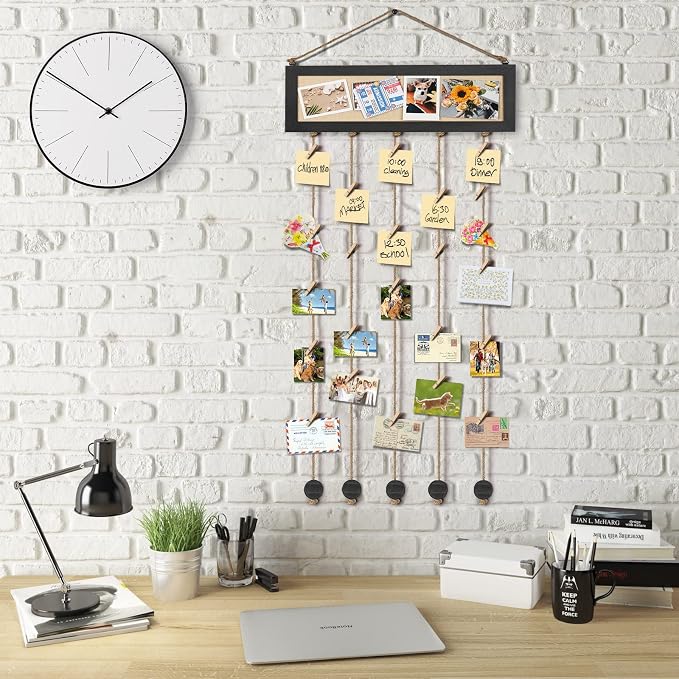 Bikoney Picture Frames Collage Wall Decor Hanging Photo Display Multi Pictures Organizer with Wood Bulletin Board Photo Board 30 Clips and 6 Pushpins for Home and Dorm Room Decor (Black) (Pack of 3) - Image 5