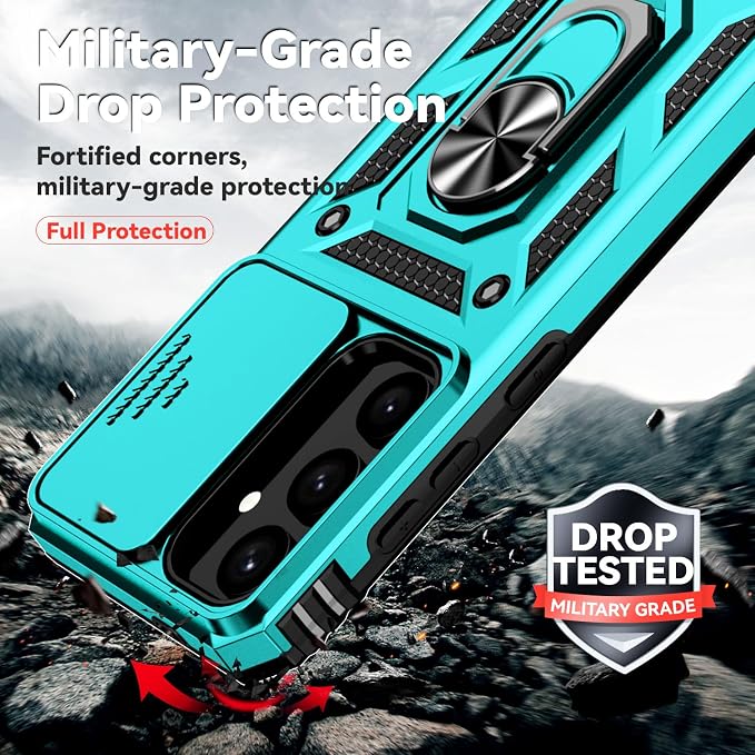 for Samsung Galaxy S24 Plus Case with Camera Lens Cover HD Screen Protector, Military-Grade Drop Tested Magnetic Ring Holder Kickstand Protective Phone Case for Samsung Galaxy S24 Plus (Mint) - Image 5