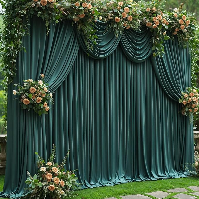 6 Panels Hunter Green Backdrop Curtain for Parties Wrinkle Free Dark Green Photo Curtains Backdrop Drapes Fabric Decoration for Baby Shower Birthday Party Photography 30ft(W) x 10ft(H) - Image 4