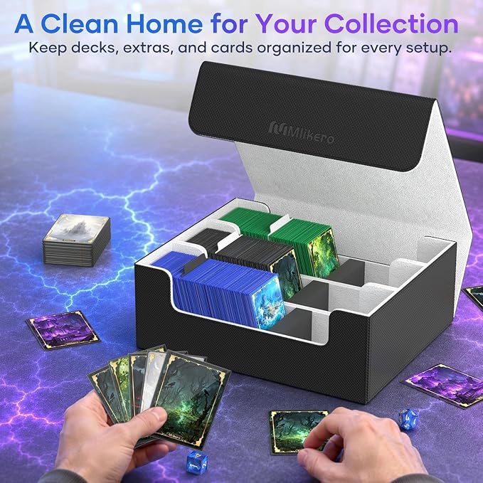 Mlikero Trading Card Storage Box, Bulk Card Storage for 1800+ Sleeved Cards, PU Leather Magnetic Closure Card Organizer with 10 Dividers & 3 Foam Stoppers, Fit for MTG, TCG and Sports Cards - Image 2