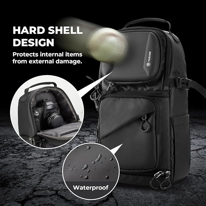 TARION Camera Sling Bag Compact Photography Shoulder Bag, Black TR-S | Hardshell, Side Access, Raincover, Tripod Holder, for Drone DSLR Mirrorless Cameras, for Travel Outdoor Videography - Image 3