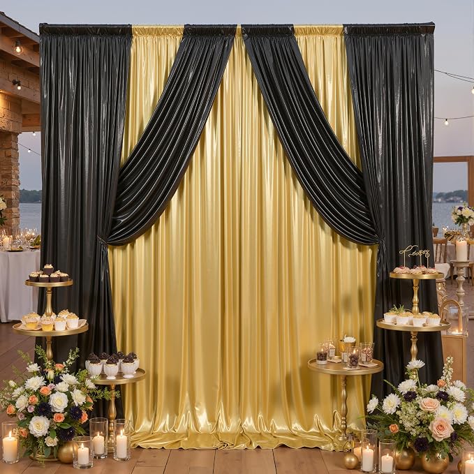20ft x 10ft Gold Black Sequin Backdrop Curtain for Parties, Wrinkle Free Glitter Photo Backdrop Drapes 4 Panels 5x10ft Back Drop Cloth for Wedding Photography Background - Image 8