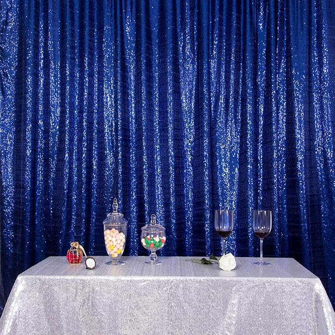 SquarePie 5x7ft Navy Blue Sequin Backdrop, High Density Non-Transparent Glitter Curtain for Photography, Birthday, Wedding Party Decorations, Thick Solid Background with 4" Rod Pocket, 1 Panel - Image 8