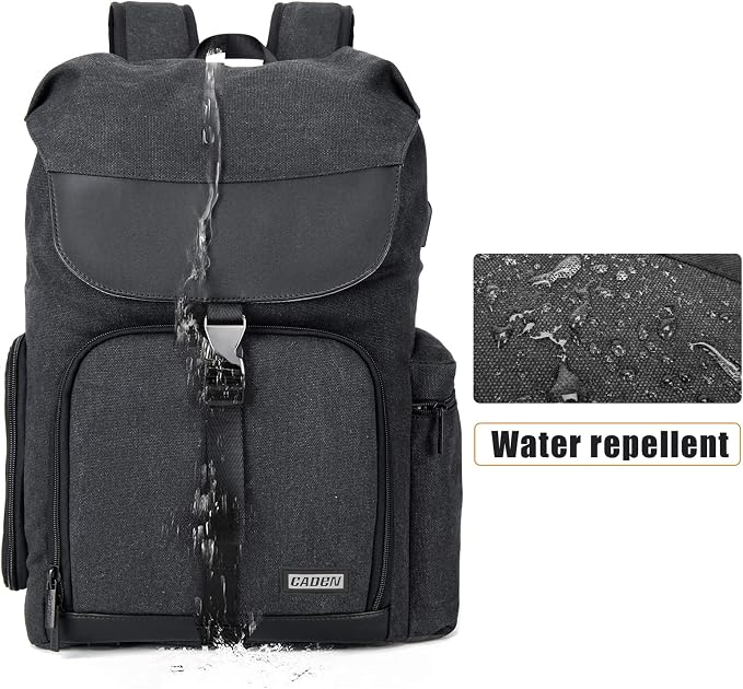 CADeN Camera Backpack Canvas Photography Bag for DSLR/SLR Mirrorless Camera | Large Capacity 15.6 In Laptop Compartment Tripod Strap Zipper Side Quick Access Water Resistant - Image 5