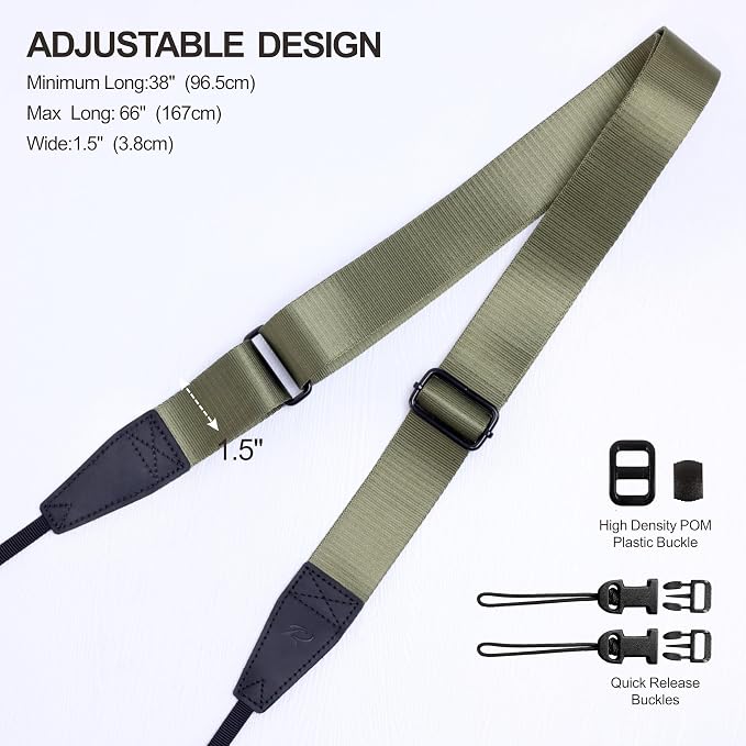 Padwa Lifestyle Adjustable Camera Strap - 1.5" Full Grain Leather Ends Camera Straps for Photographers, Adjustable Neck Shoulder & Crossbody Nylon Strap Quick Release for Cameras and Binoculars - Image 7