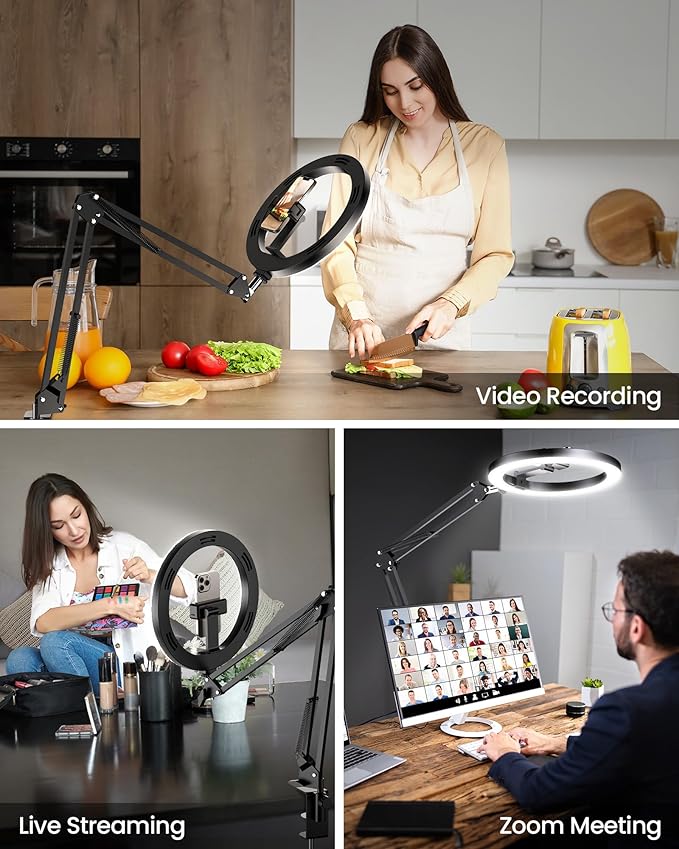 Upgrade Ring Light Overhead Camera Phone Mount for Desk, Evershop 10” Selfie Light with Stand Tripod for iPhone, Light with Phone Holder for Video Recording,Zoom Meeting,Live Streaming Tiktok,YouTube - Image 3