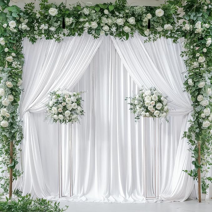 White Backdrop Curtains 4 Panels, 10 Feet Wrinkle-Free Polyester Photography Backdrop Drapes for Wedding Baby Shower Party Background Backdrop Stand- 16 X10FT (White) - Image 5