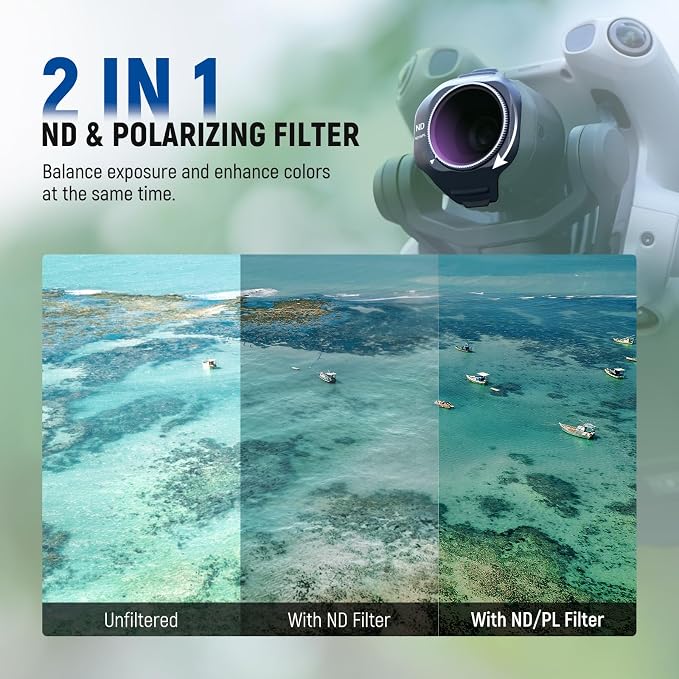 NEEWER ND/PL Filter Set Compatible with DJI Mini 5 Pro Drone Camera (ND8/PL+ND16/PL+ND32/PL+ND64/PL), Snap On Neutral Density Polarized ND Lens Filter Multicoated Photography Accessories, 4 Pack - Image 3
