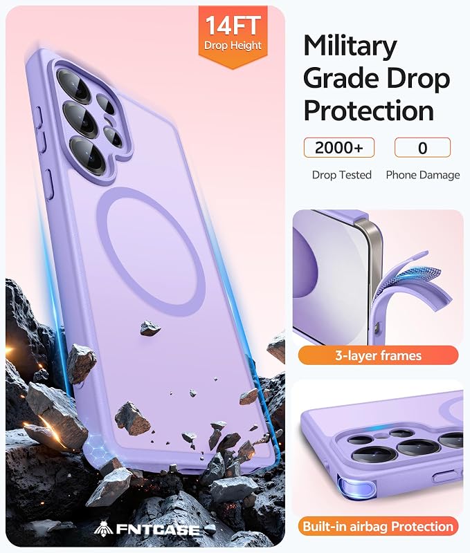 FNTCASE for Samsung Galaxy S25 Ultra Case, Compatible with Magsafe | Screen Protector, Full Camera Protection, Translucent Matte, 14FT Military Grade Drop Proof, Protective Phone Cover - Image 5