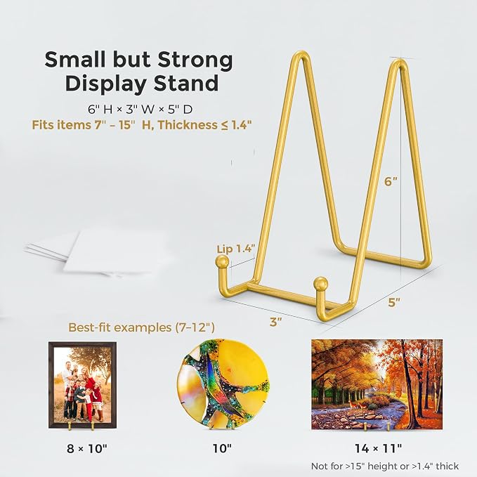 TR-LIFE Plate Stands for Display - 6 Inch Plate Holder Display Stand + Metal Frame Holder Stand for Picture, Decorative Plate, Photo Easel, Tabletop Art (Gold 2 Pack) - Image 6