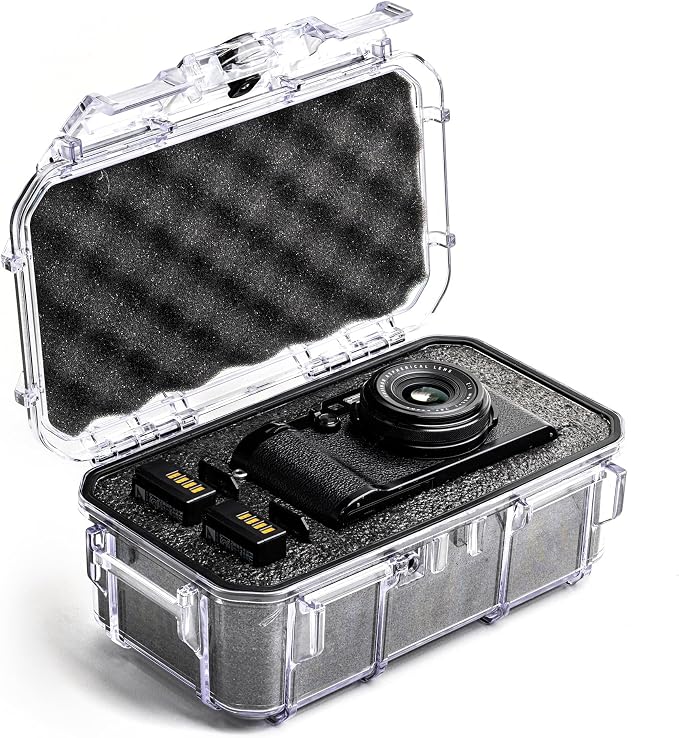 Evergreen Dry Box Tech Organizer – For Camera, Cables, Hard Drives, Memory Cards, Keys, Compatible with GoPro, Airtags (Large, PROFoam, Clear) by EvergreenCases